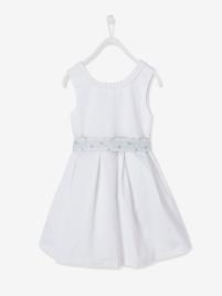 Vestido especial cerimónia com cinto reversível, para menina branco claro liso  