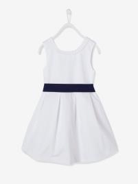 Vestido especial cerimónia com cinto reversível, para menina branco claro liso  