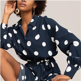 La Redoute Collections Vestido tipo camisa estampado às bolas, mangas compridas