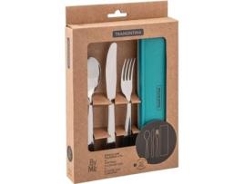 Conjunto de 3 Talheres + Estojo TRAMONTINA Byme (Aço Inoxidável e Plástico - Turquesa)