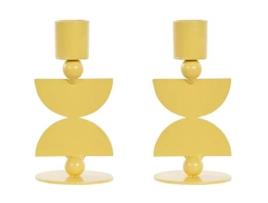Conjunto de 2 Castiçais BELIANI Daphni (Amarelo - Metal - 13 cm)