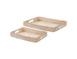 Conjunto de 2 Bandejas BELIANI Ndebele (Natural - Rattan - 38/43 x 6 x 28/33 cm)