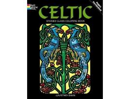 Livro celtic stained glass coloring book de courtney davis (inglês)