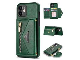 Capa PU N.BEKUS anti-riscos com muleta e tanga verde escuro para iPhone 12 mini 5.4