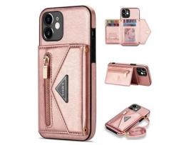 Capa PU N.BEKUS anti-riscos com muleta e tanga rosa para iPhone 12 mini 5.4