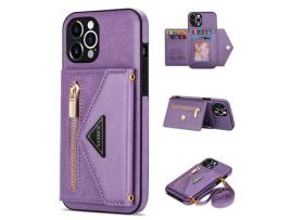 Capa PU N.BEKUS com muleta e tanga roxo para iPhone 12 Pro Max 6.7