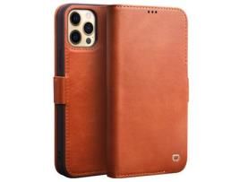 Capa de couro genuíno QIALINO fecho magnético marrom para iPhone 12 Pro Max 6.7