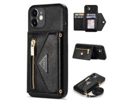 Capa PU N.BEKUS anti-riscos com muleta e tanga preto para iPhone 12 mini 5.4