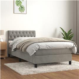 vidaXL Cama com molas/colchão 90x190 cm veludo cinza-claro