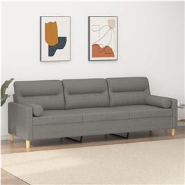 vidaXL Sofá 3 lugares + almofadas/almofadões 210cm tecido cinza-escuro