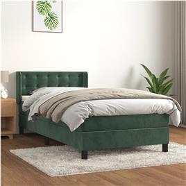 vidaXL Cama com molas/colchão 90x190 cm veludo verde-escuro