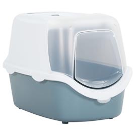 vidaXL Caixa de areia p/ gatos c/ tampa 56x40x40cm PP branco e azul