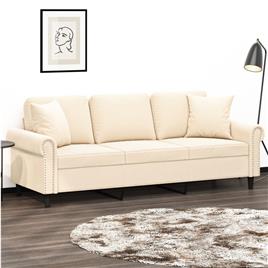 vidaXL Sofá 3 lugares c/ almofadas/almofadões 180 cm veludo creme