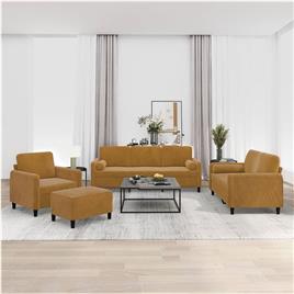 vidaXL 4 pcs conjunto sofás c/ almofadas/almofadões veludo castanho