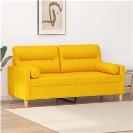 vidaXL Sofá 2 lug. c/ almofadas/almofadões 140 cm tecido amarelo-claro