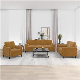 vidaXL 3 pcs conjunto sofás c/ almofadas/almofadões veludo castanho