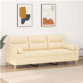 vidaXL Sofá 3 lugares c/ almofadas e almofadões 180cm tecido cor creme