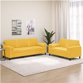 vidaXL 2 pcs conjunto sofás c/ almofadas/almofadões veludo amarelo