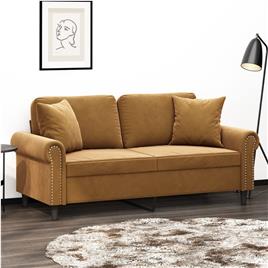 vidaXL Sofá 2 lugares c/ almofadas/almofadões 140 cm veludo castanho