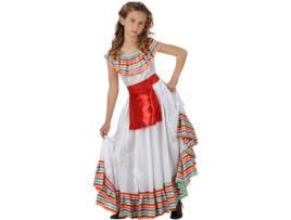 Fato de Menina DISFRAZZES Mexicana Riscas Coloridas Branco (Tam: 7 a 9 anos)