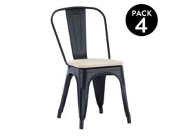 Conjunto de 4 Cadeiras DUEHOME (Preto - Aço, Madeira de Carvalho - 45 cm x 85 cm x 45 cm)