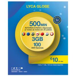 CARTÃO SIM LYCAMOBILE GLOBE 10EUR