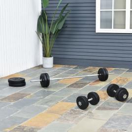 HOMCOM Conjunto de pesos de halteres e barras ajustáveis ??2 em 1 com discos para musculação e fitness preto