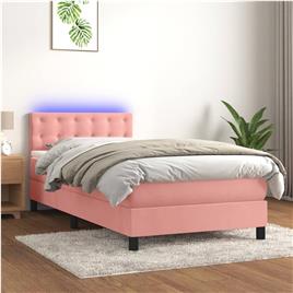 vidaXL Cama box spring c/ colchão/LED 90x190 cm veludo rosa