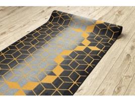 Alcatifa Do Corredor com Reforço de Borracha 133 cm Heksagon Hexágono Preto/Ouro
