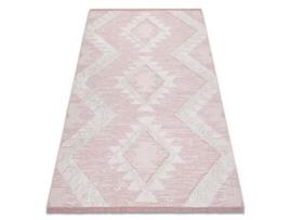 Tapete Eco Sizal Boho Moroc Diamantes 22312 Franjas - Dois Níveis de Lã Cinza Rosa / Creme, Tapete Reciclado (136 x 190 cm)