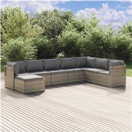 vidaXL 8 pcs conjunto lounge de jardim c/ almofadões vime PE cinzento