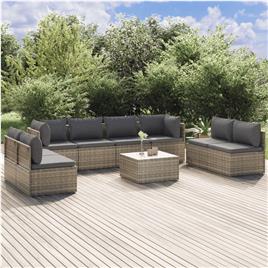 vidaXL 9 pcs conjunto lounge de jardim c/ almofadões vime PE cinzento