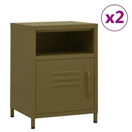 vidaXL Mesas de cabeceira 2 pcs 35x35x51 cm aço verde-azeitona