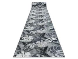 Passadeira Antiderrapante Monstera Folhas A Goma Cinza 100 cm