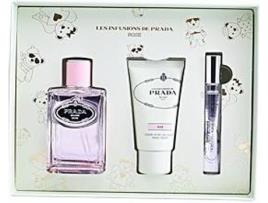Coffret PRADA Infusion Rose Edp Spray 100 ml + 50 ml + Creme de Mãos Roll-On 10 ml Edp