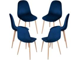 Pack 6 Cadeiras  Teok (Azul - 39 x 84 x 42 cm - Veludo - Aço Reforçado)