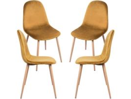 Pack 4 Cadeiras  Teok (Amarelo - 39 x 84 x 42 cm - Veludo - Aço Reforçado)