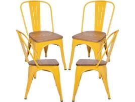 Pack 4 Cadeiras  Torix (Amarelo - 46 x 85 x 46 cm - Aço Reforçado - Madeira)