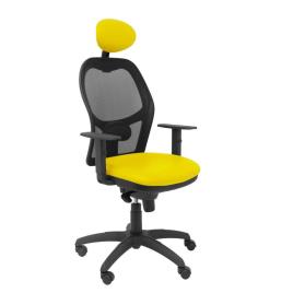 Silla de Oficina Jorquera malla negra asiento similpiel amarillo con cabecero fijo