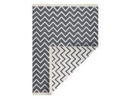 Tapete Twin 23002 Zigzag, Algodão, Dupla Face, Franjas Ecológicas - Antracite / Creme (120 x 170 cm)
