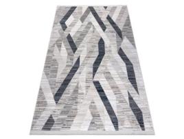 Tapete Moderno Rebec Franjas 51166B Geométrico - Dois Níveis de Lã Cinza Azul Escuro / Creme (80 x 150 cm)