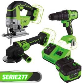 Serra Vaivém + Berbequim + Rebarbadora + 2 Baterias + Carregador SERIE277