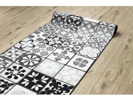 Alcatifa Do Corredor com Reforço de Borracha Azulejo Patchwork, Lisbon Tiles Cinzento / Preto (110 x 420 cm)
