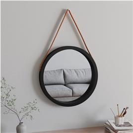 vidaXL Espelho de parede com alça Ø 55 cm preto
