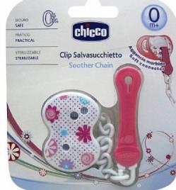 Clip com corrente para chupeta Chicco rosa