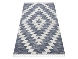 Tapete Sevilla Z250A Diamantes Azul/Cinzento Franjas Berbere Marroquino Shaggy (140 x 190 cm)