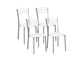 Conjunto de 4 Cadeiras DUEHOME Chef (Cinzento - Metal e Pele Sintética - 40 x 85 cm)