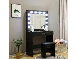 Móvel maquilhagem preto com lâmpadas LED espelho banco Gaia Black