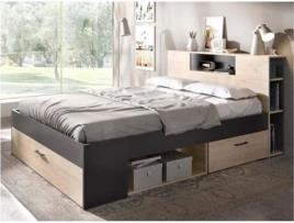 Cama de Casal COLOMBO L140 x P190 cm Antracite e Natura