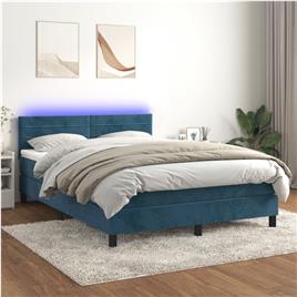vidaXL Cama box spring c/ colchão/LED 140x190 cm veludo azul-escuro